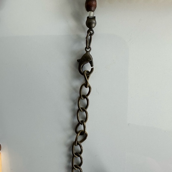 Long adjustable clasp necklace, Tan/Brown//turquoise/ Cream Beads - Picture 6 of 6